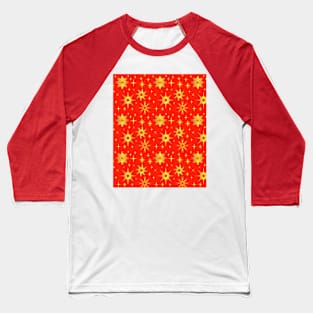 Golden snowflakes on red winter pattern Baseball T-Shirt